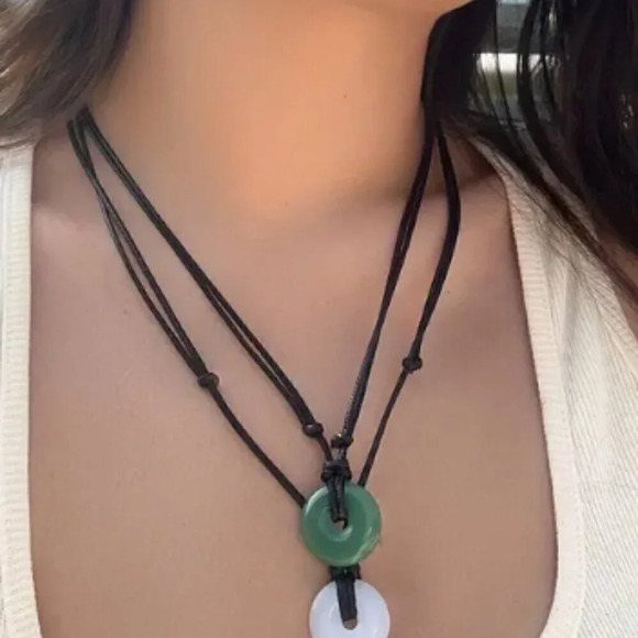 Adjustable Green Boho Chic Braided Peace Buckle Necklace - Picture 2 of 4